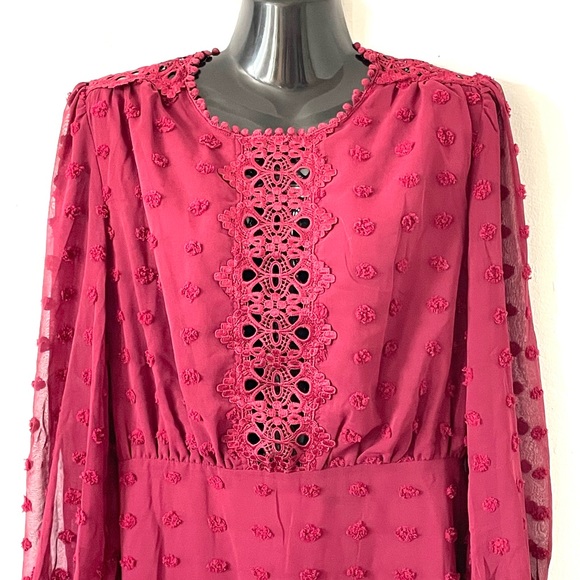 LULUS Lust or Love Wine Red Embroidered Lace Long Sleeve Mini Dress - Picture 7 of 15